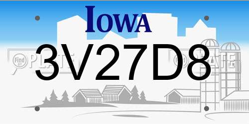3V27D8 Iowa License Plate