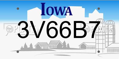 3V66B7 Iowa License Plate