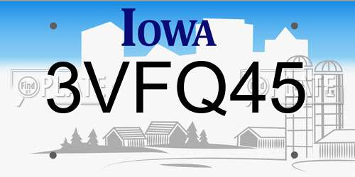 3VFQ45 Iowa License Plate