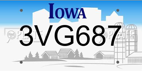 3VG687 Iowa License Plate