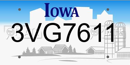 3VG7611 Iowa License Plate