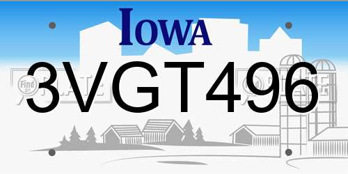 3VGT496 Iowa License Plate