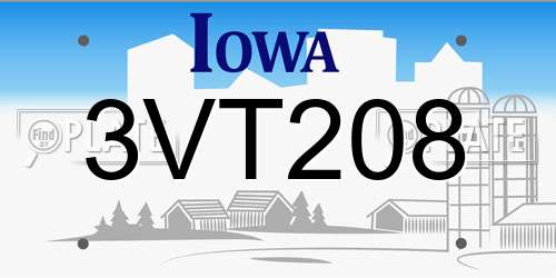 3VT208 Iowa License Plate