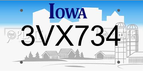 3VX734 Iowa License Plate