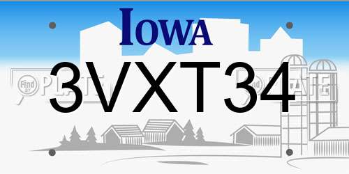 3VXT34 Iowa License Plate