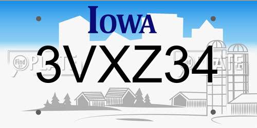 3VXZ34 Iowa License Plate