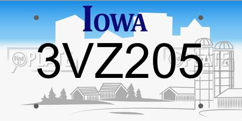 3VZ205 Iowa License Plate