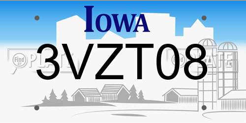 3VZT08 Iowa License Plate