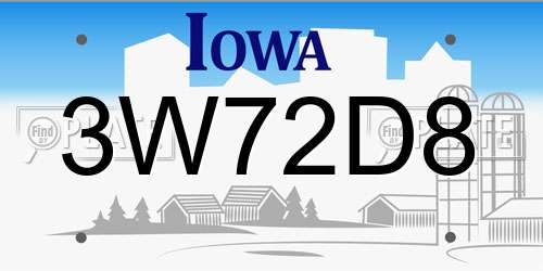 3W72D8 Iowa License Plate