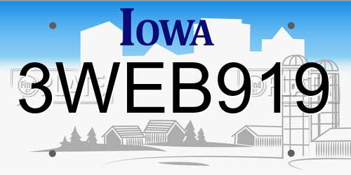 3WEB919 Iowa License Plate