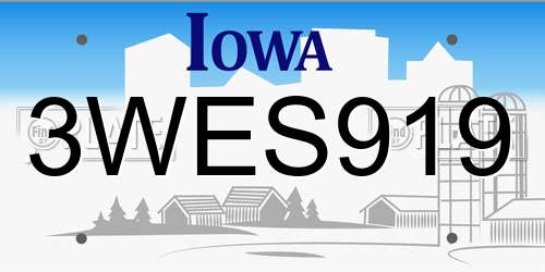 3WES919 Iowa License Plate