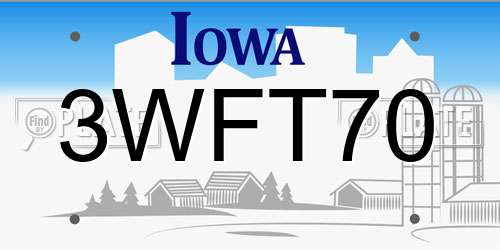 3WFT70 Iowa License Plate