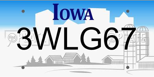 3WLG67 Iowa License Plate