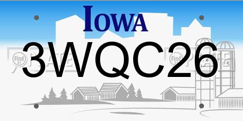 3WQC26 Iowa License Plate