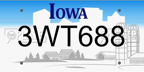 3WT688 Iowa License Plate