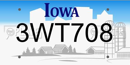 3WT708 Iowa License Plate