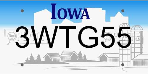 3WTG55 Iowa License Plate