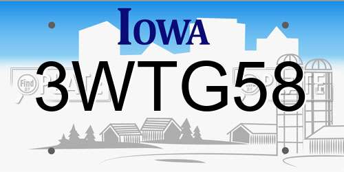 3WTG58 Iowa License Plate