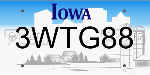 3WTG88 Iowa License Plate