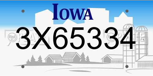 3X65334 Iowa License Plate
