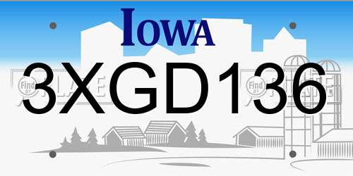 3XGD136 Iowa License Plate