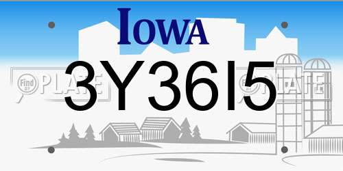3Y36I5 Iowa License Plate