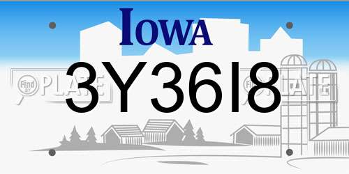 3Y36I8 Iowa License Plate