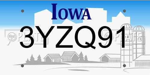 3YZQ91 Iowa License Plate