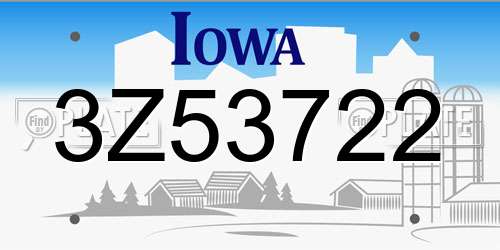 3Z53722 Iowa License Plate