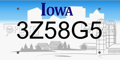 3Z58G5 Iowa License Plate