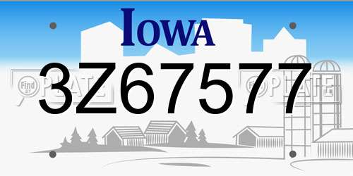 3Z67577 Iowa License Plate