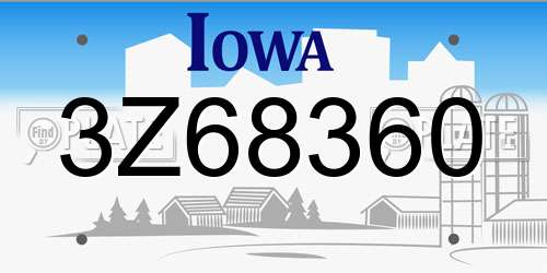 3Z68360 Iowa License Plate