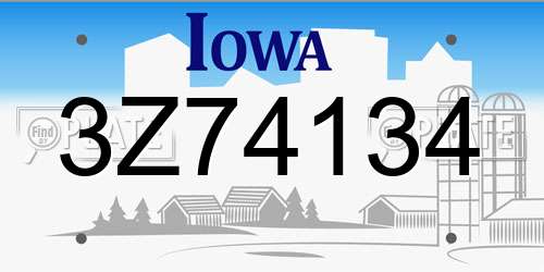 3Z74134 Iowa License Plate