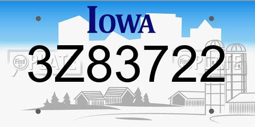 3Z83722 Iowa License Plate