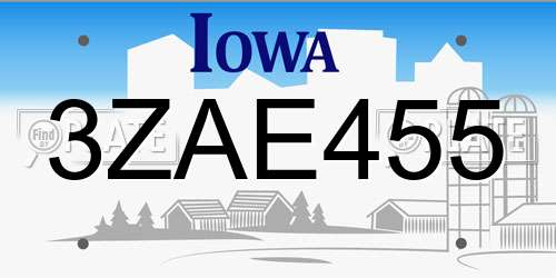 3ZAE455 Iowa License Plate