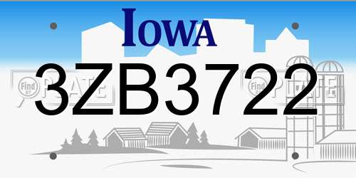 3ZB3722 Iowa License Plate