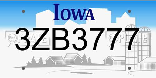 3ZB3777 Iowa License Plate