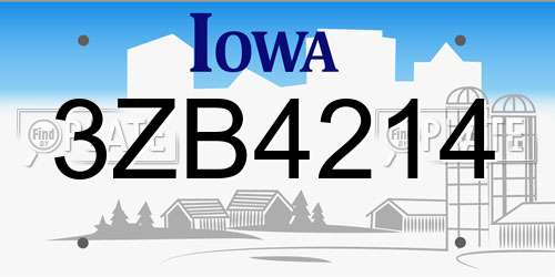 3ZB4214 Iowa License Plate