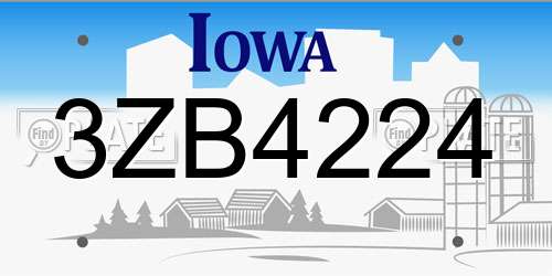 3ZB4224 Iowa License Plate
