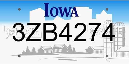 3ZB4274 Iowa License Plate