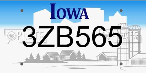 3ZB565 Iowa License Plate