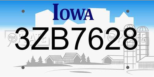 3ZB7628 Iowa License Plate