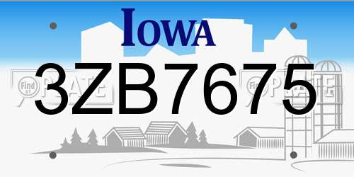 3ZB7675 Iowa License Plate