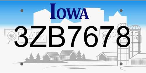 3ZB7678 Iowa License Plate