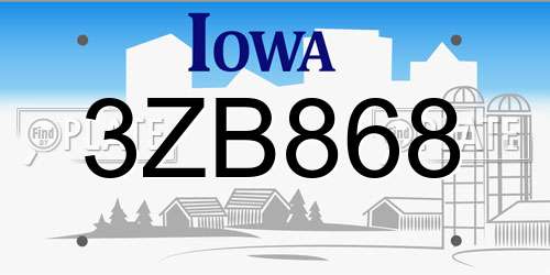 3ZB868 Iowa License Plate