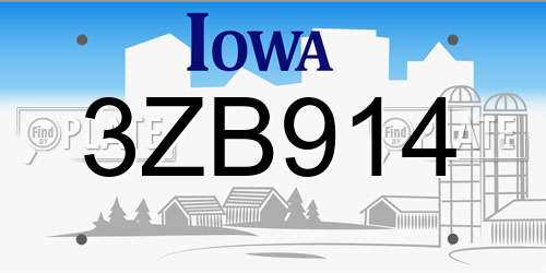 3ZB914 Iowa License Plate