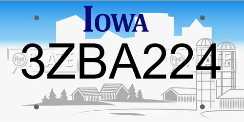 3ZBA224 Iowa License Plate