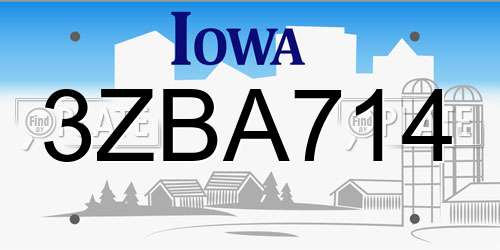 3ZBA714 Iowa License Plate
