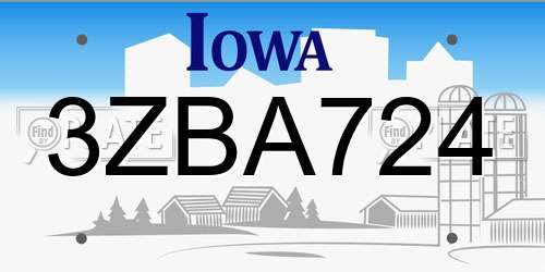 3ZBA724 Iowa License Plate