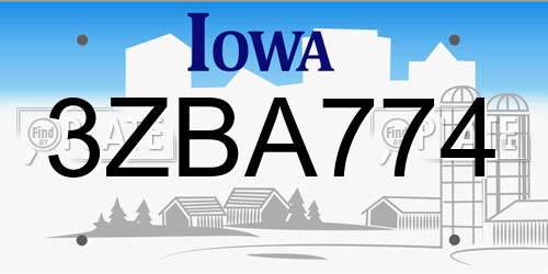 3ZBA774 Iowa License Plate